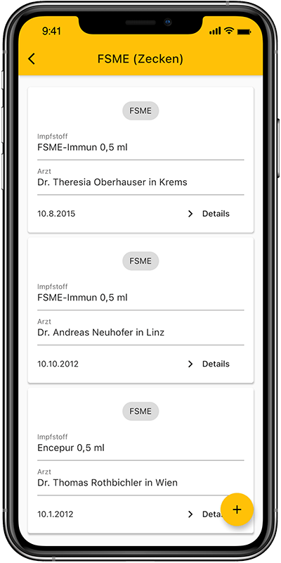 Ein iPhone 11 das die Impfeinträge Seite vom Digitalen Impfpass zeigt.